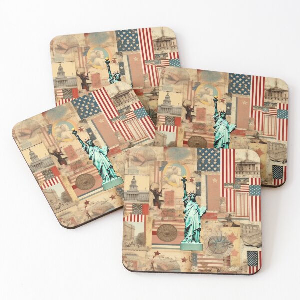 Item preview, America Retro Vintage Patchwork of Americana Pattern Collage designed and sold by BrandonArtWorld.