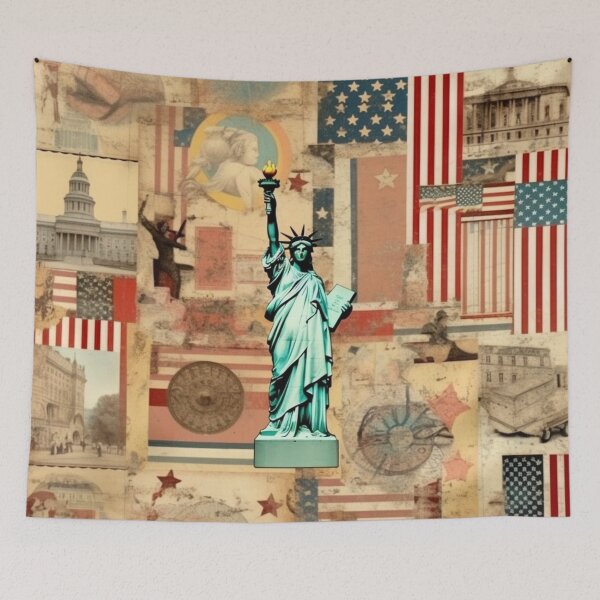 Item preview, America Retro Vintage Patchwork of Americana Pattern Collage designed and sold by BrandonArtWorld.