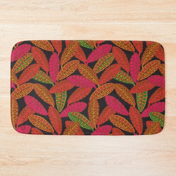 Item preview, CALATHEAS Hawaiian Tropical Botanical Plants Mid-Century Graphic Leaves Pattern in 1970s Retro Fuchsia Pink Orange Green Brown on Black - UnBlink Studio by Jackie Tahara designed and sold by Jackie Tahara of UnBlink Studio.