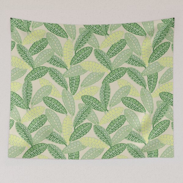 Item preview, CALATHEAS Hawaiian Tropical Botanical Plants Mid-Century Graphic Leaves Pattern in Green Mint Light Yellow on Cream - UnBlink Studio by Jackie Tahara designed and sold by Jackie Tahara of UnBlink Studio.