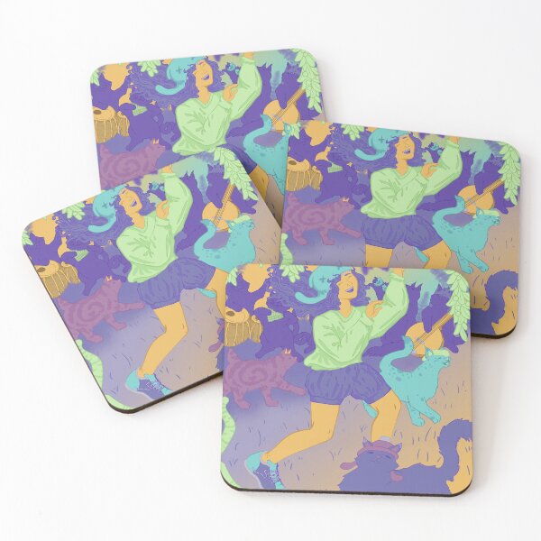 Item preview, Girl Dancing with cats colorful art designed and sold by Little Creature Creations.