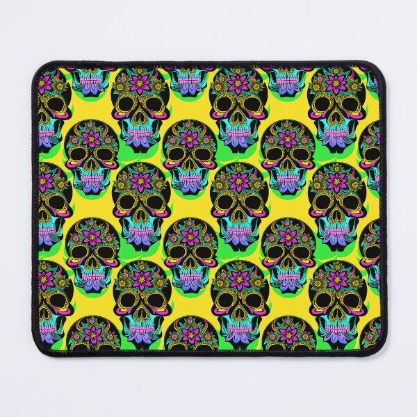 Artikelvorschau, DMT Trippy Skulls and Flowers Pattern - Gelber Hintergrund entworfen und verkauft von Aaron2610.