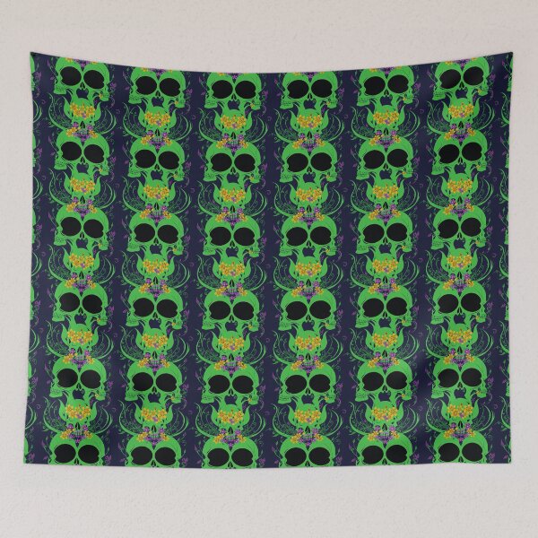 Item preview, Surreal DMT Trippy Skulls and Flowers Green Pattern designed and sold by Aaron2610.