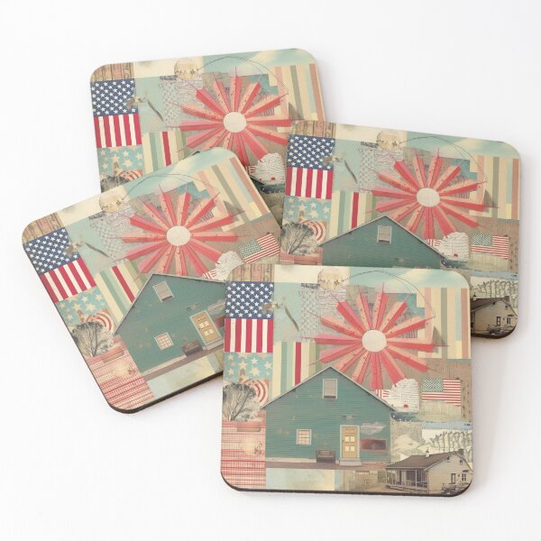 Item preview, America Retro Vintage Patchwork of Americana Pattern Collage designed and sold by BrandonArtWorld.