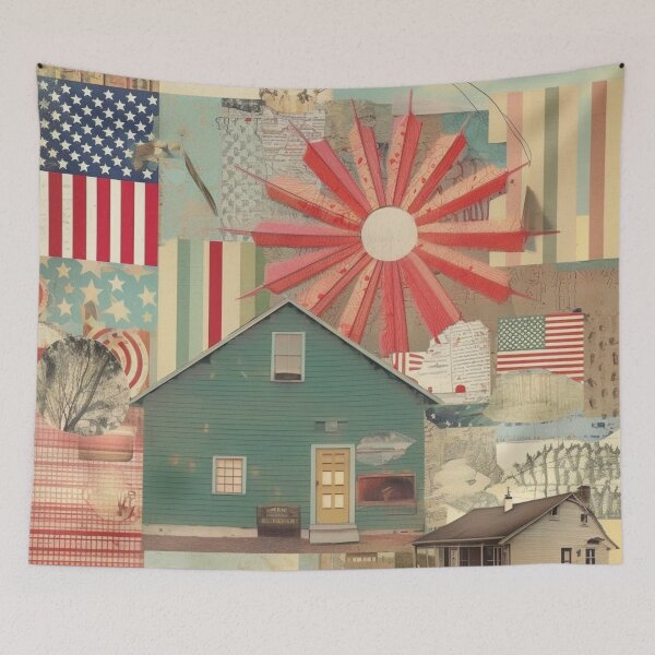 Item preview, America Retro Vintage Patchwork of Americana Pattern Collage designed and sold by BrandonArtWorld.