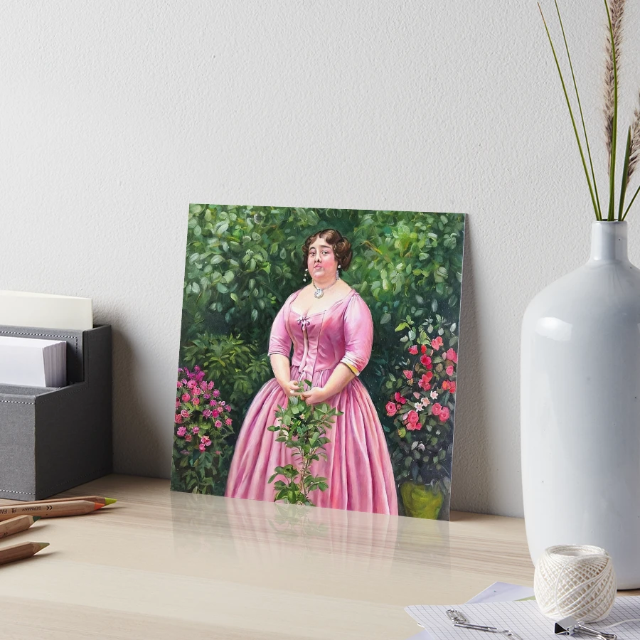 The Fat Lady Portrait, a very fat woman wearing a pink silk dress