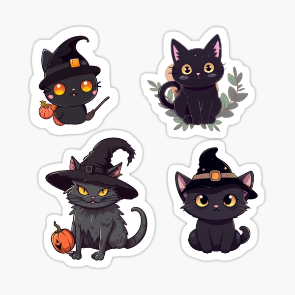 Black Cat Stickers Set of 24 Stickers, Cat Stickers, Waterproof Sticker,  Journal Sticker, Die Cut Stickers. Halloween Stickers, Scary Cat Stickers