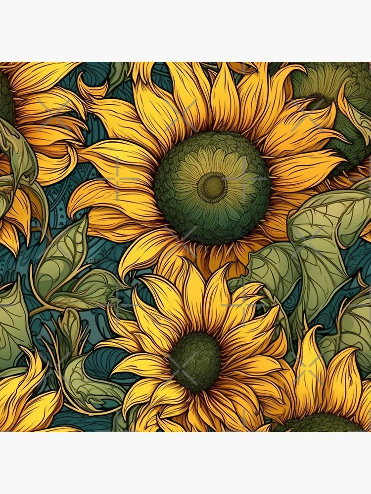 AI Generated Sunflower Pattern #13 | Art Nouveau Style Floral Flowers |  Sticker