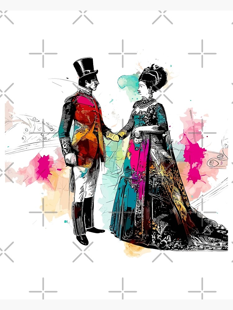 Discover 19th century couple Queen and King in Love art sketch art Premium Matte Vertical Poster