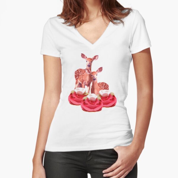 Pink Sugar Bambi by Alice Monber Fitted V-Neck T-Shirt