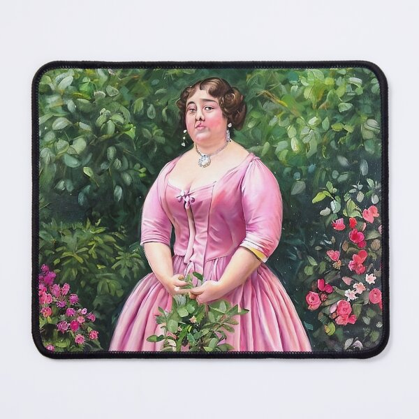 Item preview, The Fat Lady Portrait, a very fat woman wearing a pink silk dress designed and sold by ArtCounts.