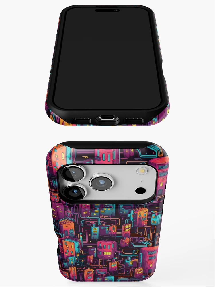 Aperçu 3 sur 4. Coque iPhone avec l'œuvre Rainbow Village - Colorful and Quirky Illustration by Pattern Stream créée et vendue par PatternStream.