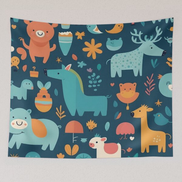 Item preview, Animals pattern 5 - blue background designed and sold by Cr-AI-tive.