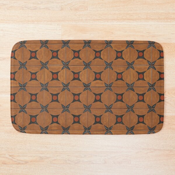 Item preview, Retro Tile Pattern dark brick orange shades with dark blue details and black designed and sold by RetroTile.