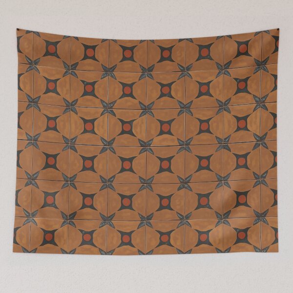 Item preview, Retro Tile Pattern dark brick orange shades with dark blue details and black designed and sold by RetroTile.