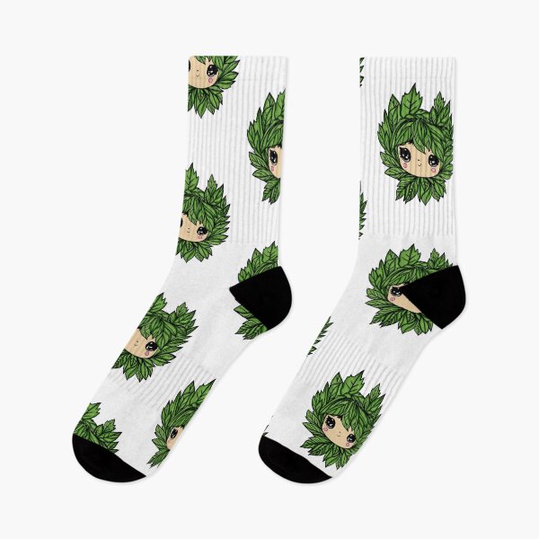 Item preview, Cute kawaii face with jungle green leaves  designed and sold by PinkSeaside.