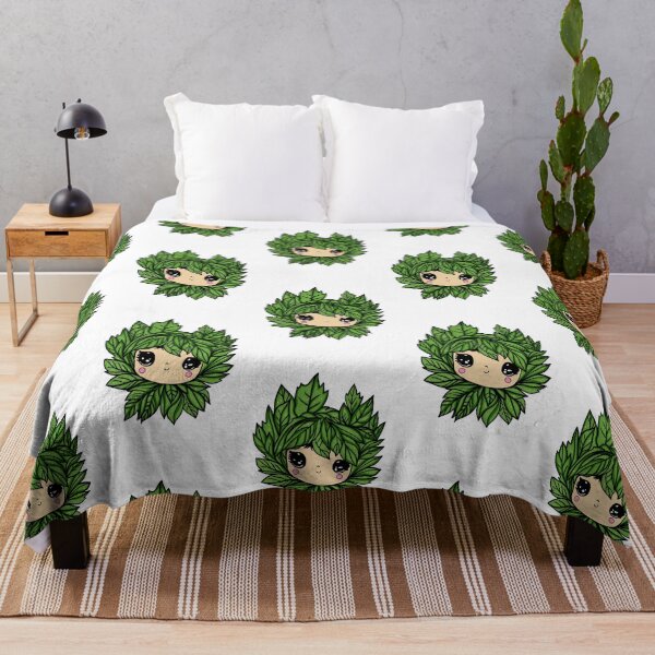 Item preview, Cute kawaii face with jungle green leaves designed and sold by PinkSeaside.