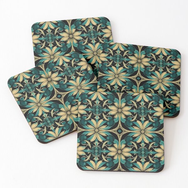 Item preview, Vintage Pattern : Green and Cream onto Black designed and sold by MTJ-Mushrooms.