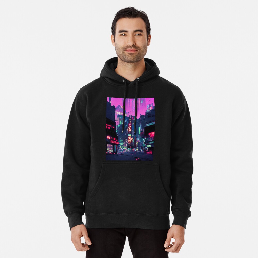 Neon Tokyo in Japan, Cyberpunk Streets Art | Pullover Hoodie