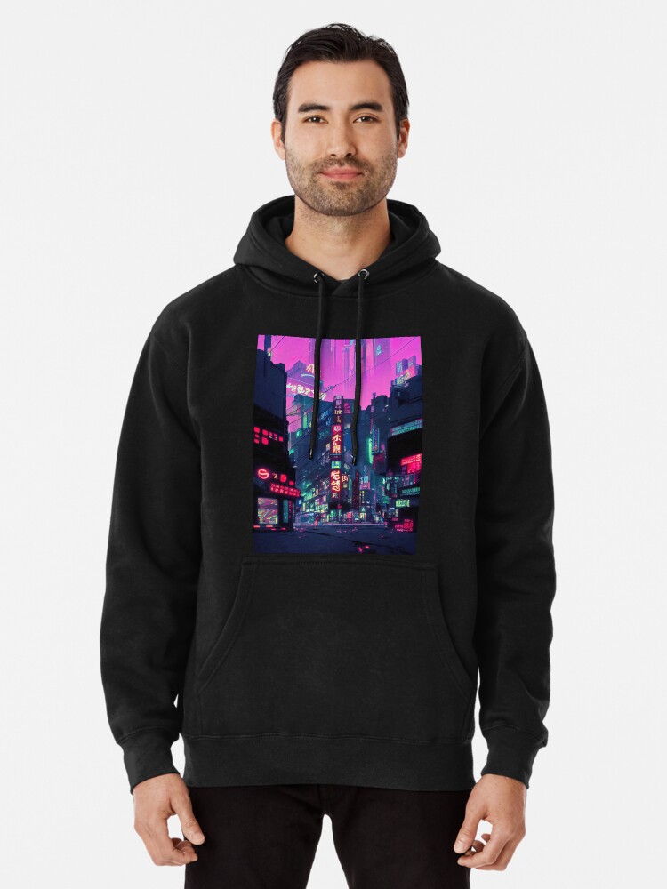 Neon Tokyo in Japan, Cyberpunk Streets Art | Pullover Hoodie