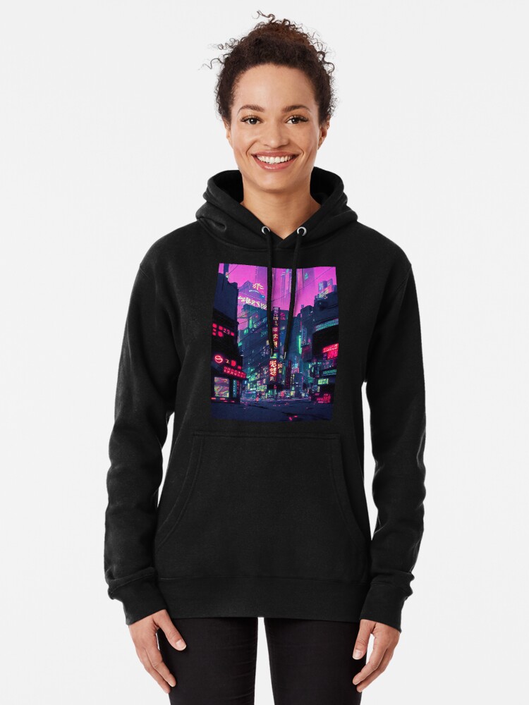 Neon Tokyo in Japan, Cyberpunk Streets Art | Pullover Hoodie