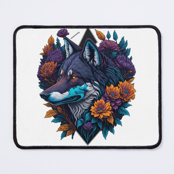 Item preview, Colorful Wolf with flowers designed and sold by ImageTreasury.