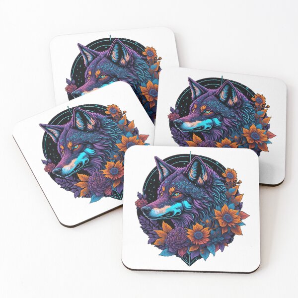 Item preview, Colorful Wolf with flowers  designed and sold by ImageTreasury.
