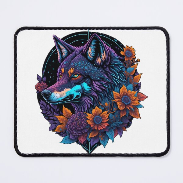 Item preview, Colorful Wolf with flowers designed and sold by ImageTreasury.