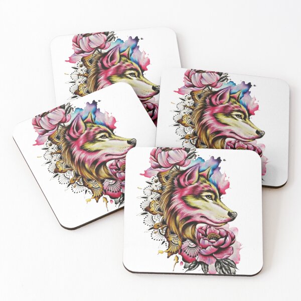 Item preview, colorful wolf with flowers designed and sold by Shop Anis.