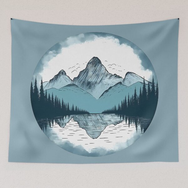 Item preview, The mountains reflected in the lake water designed and sold by Cahlie Li.