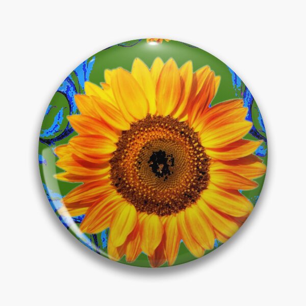 Item preview, BLUE SCROLLS GOLDEN SUNFLOWERS GREEN ART designed and sold by sharlesart.