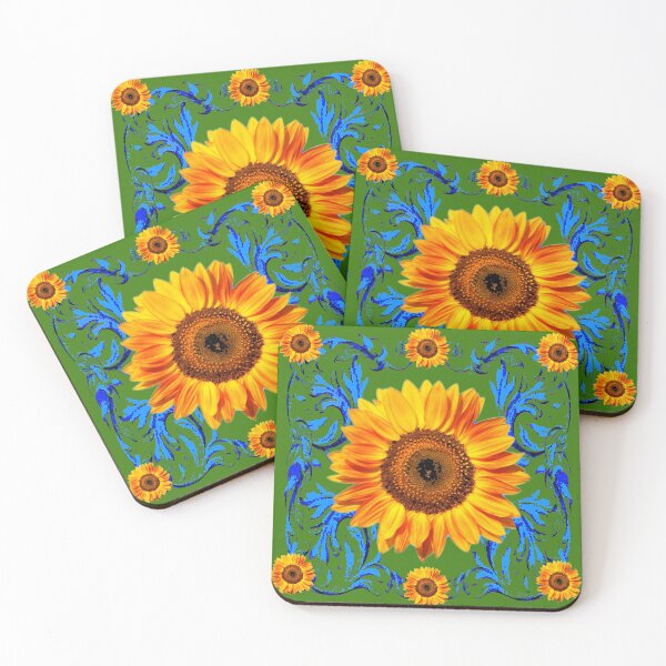 Item preview, BLUE SCROLLS GOLDEN SUNFLOWERS GREEN ART designed and sold by sharlesart.