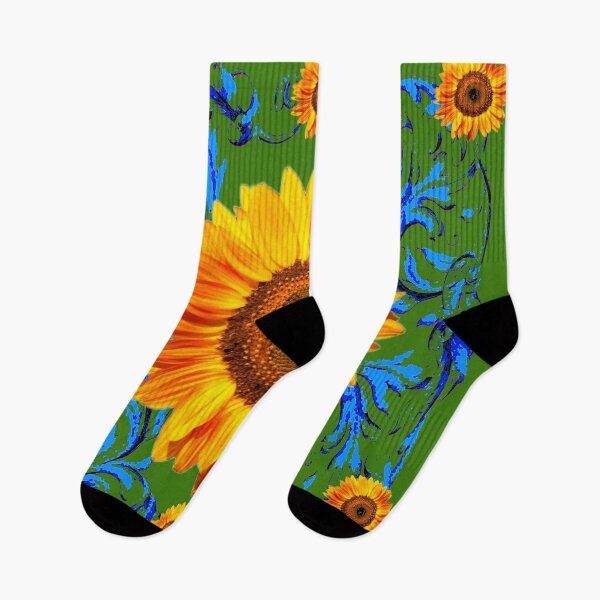 Item preview, BLUE SCROLLS GOLDEN SUNFLOWERS GREEN ART designed and sold by sharlesart.