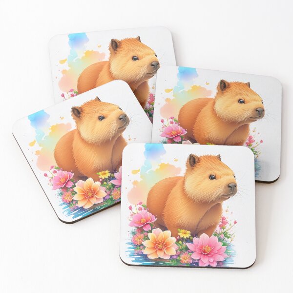 Item preview, Cute capybara with vibrant watercolor flowers illustration designed and sold by RK - Shop.