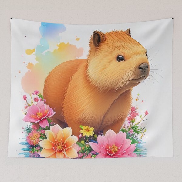 Item preview, Cute capybara with vibrant watercolor flowers illustration designed and sold by RK - Shop.
