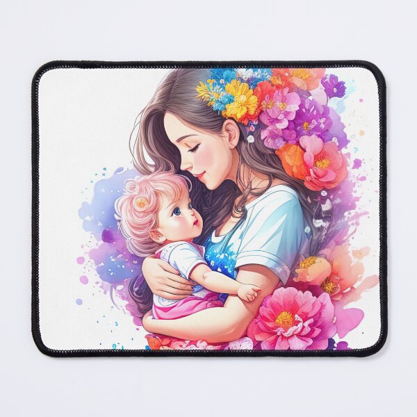 Item preview, Loving mother holding child with vibrant flowers illustration designed and sold by RK - Shop.