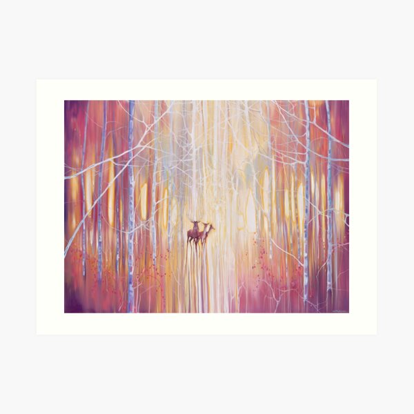 Manifestation - a winter woodland landscape with deer Art Print