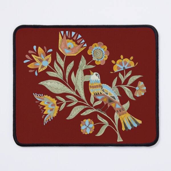 Item preview, Fraktur folk art painting bird flowers whimsical plant designed and sold by InkstoneArts.