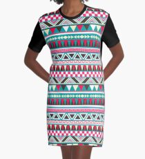 Retro Tribal Pattern Graphic T-Shirt Dress