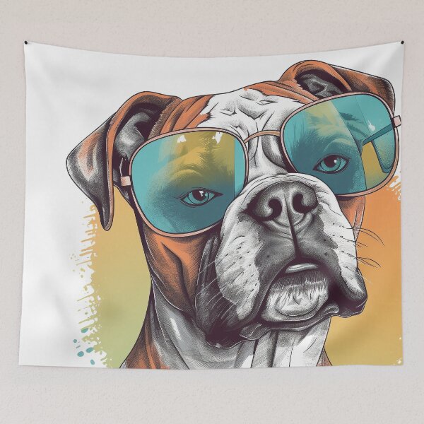 Item preview, White Boxer Dog Pop Art with Sunglasses 6 designed and sold by DiatomDesigns.