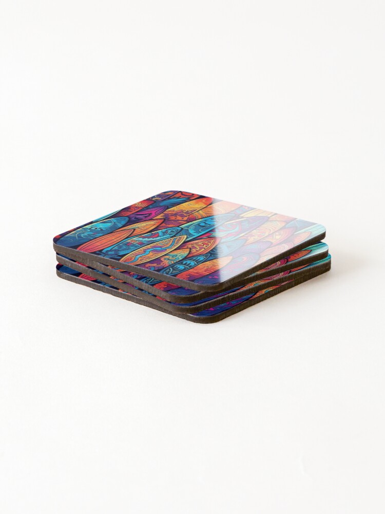 Thumbnail 4 of 5, Coasters (Set of 4), Abstract Surfboard Pattern designed and sold by Desfix.