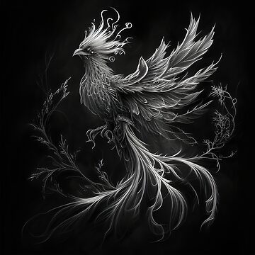 Black and white phoenix drawing Art Board Print