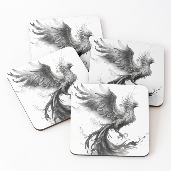 Item preview, Black and white phoenix drawing designed and sold by Pencil-Art.