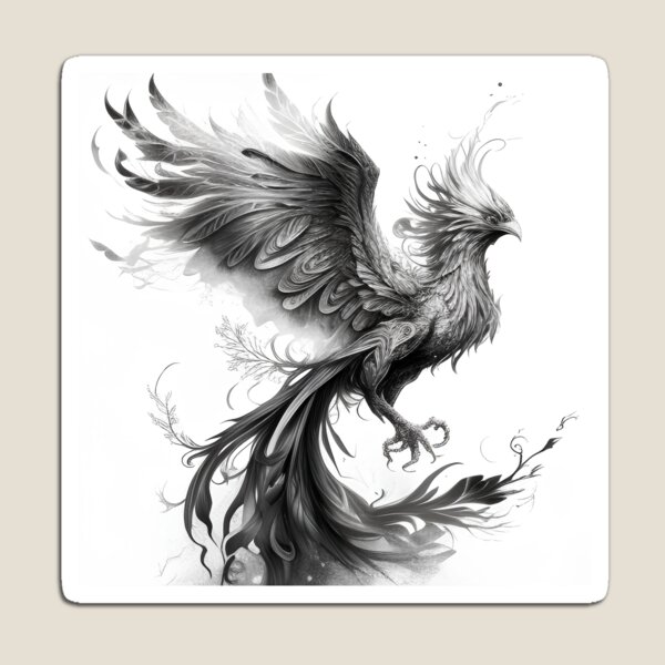 Black and white phoenix drawing