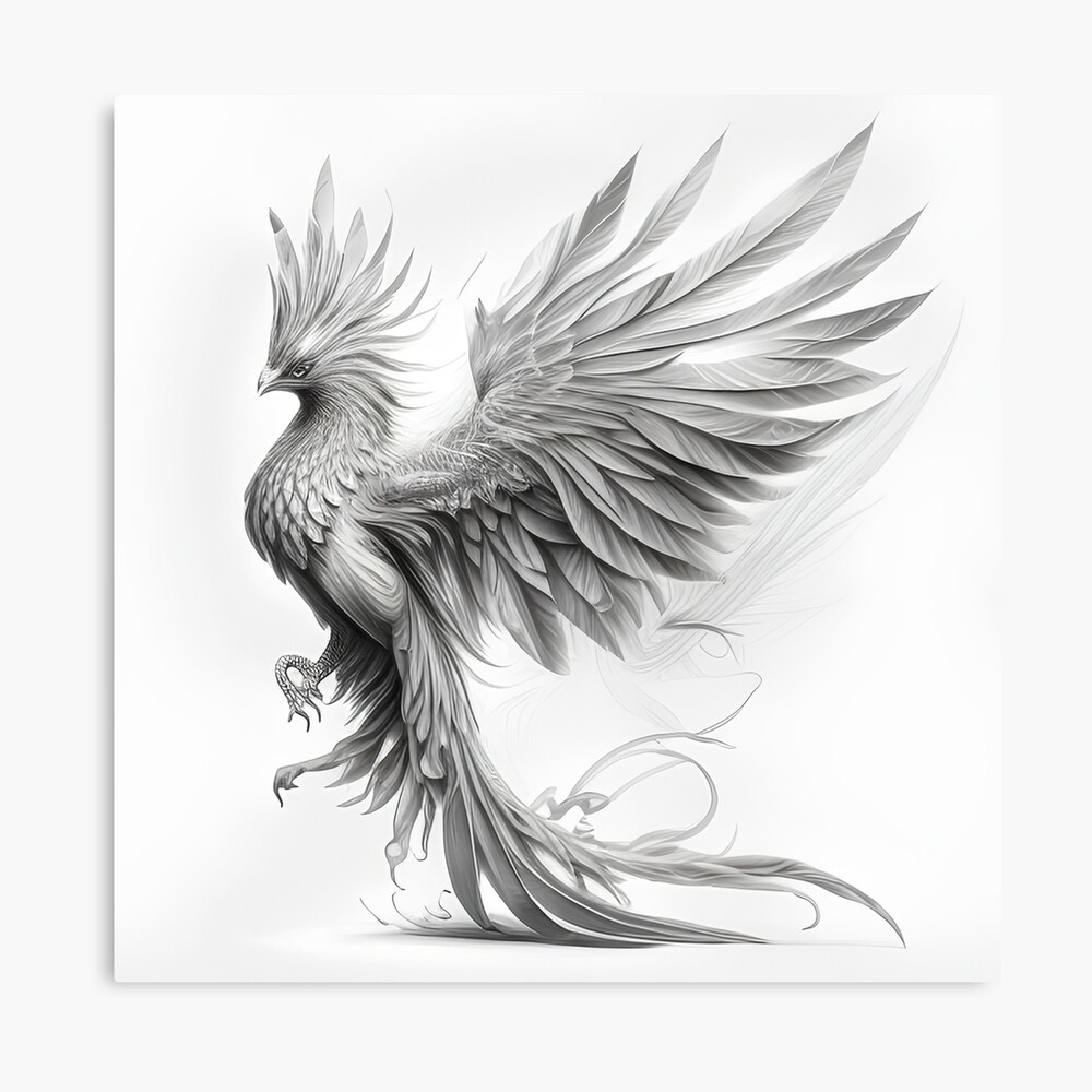 Black and white phoenix drawing Pin for Sale by Pencil-Art | Redbubble