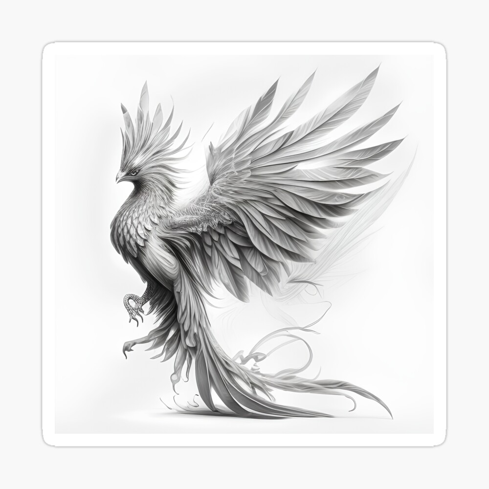 Magnet for Sale avec lœuvre « Dessin de phénix noir et blanc » de  lartiste Pencil-Art | Redbubble