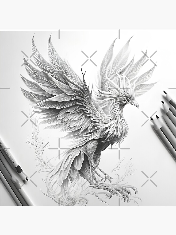 phoenix ilustration black and white