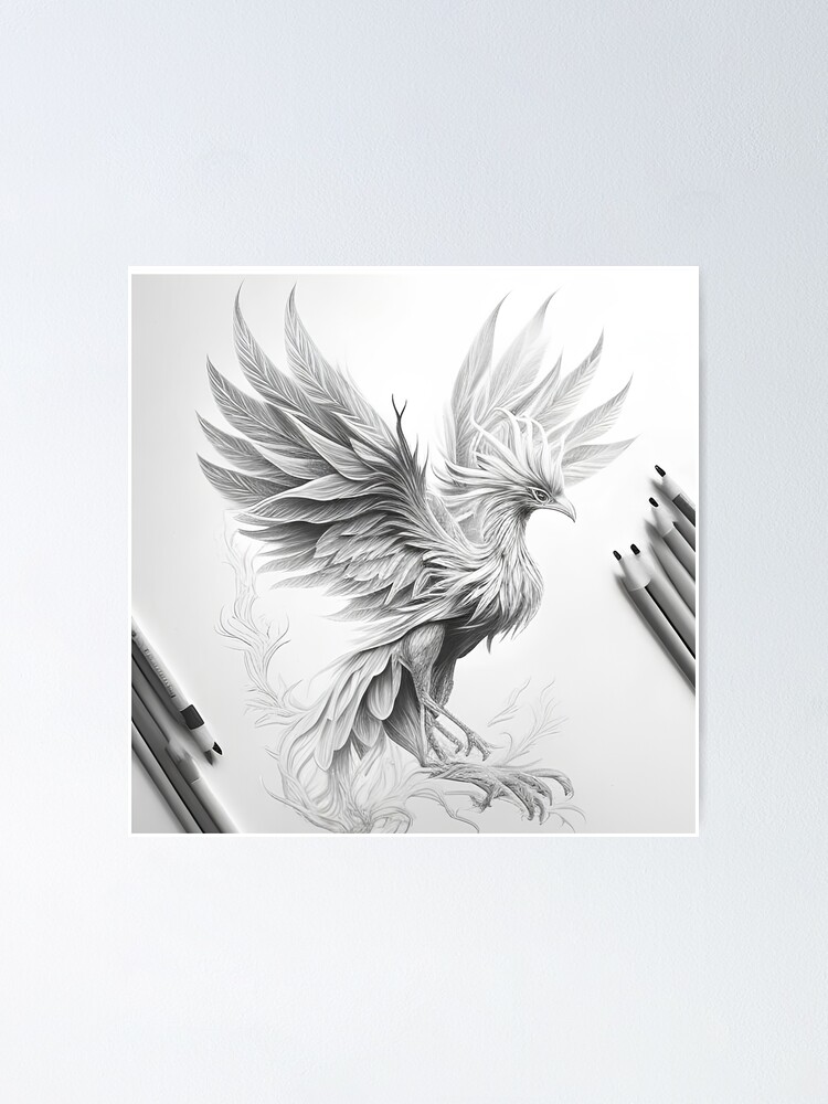 Black and white phoenix drawing