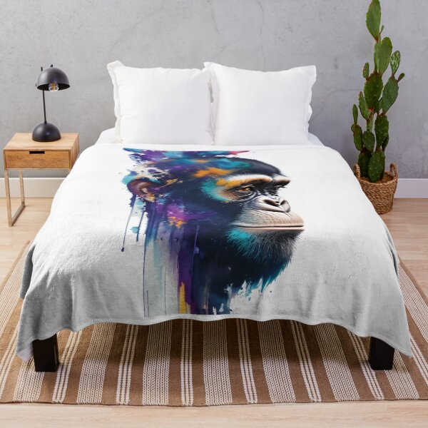 Artikelvorschau, Schimpanse Lebendiges, fantasievolles Aquarell-Kunst-T-Shirt mit Aufkleberdruck entworfen und verkauft von HazyEyeDesigns.