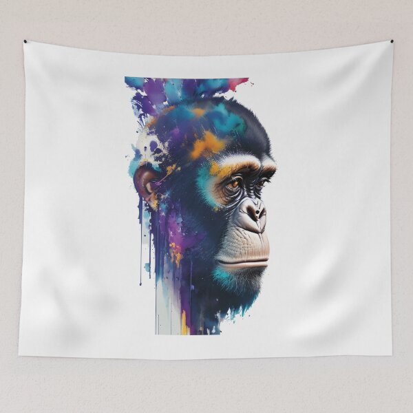 Artikelvorschau, Schimpanse Lebendiges, fantasievolles Aquarell-Kunst-T-Shirt mit Aufkleberdruck entworfen und verkauft von HazyEyeDesigns.